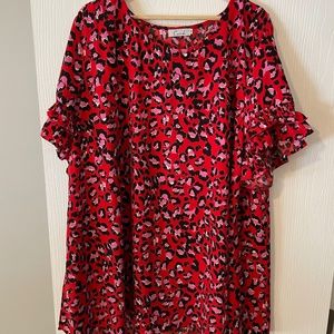 Leopard Print Ruffle Sleeve T-shirt Tunic Top | Size 3XL